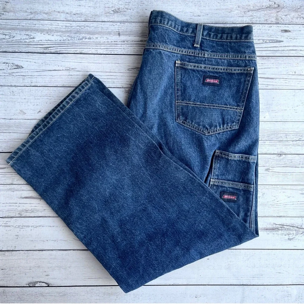 Genuine Dickies Carpenter Jeans Mens Dark Wash Denim Utility Workwear Streetwear